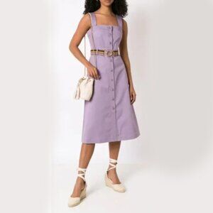 Tory Burch $498 Button Front Sundress 12 Spring Hydrangea Cotton Blend Belted